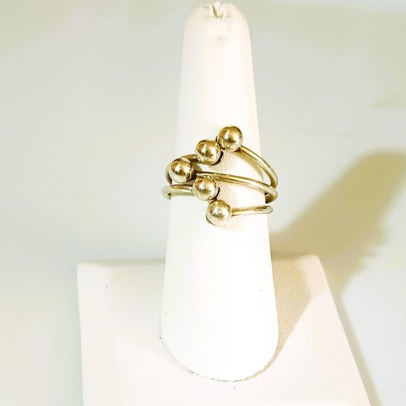 Sterling Silver Open Ball Ring 8.5 Vintage Geometric 925 Layered Bead Jewelry - Picture 1 of 8